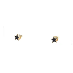 14K YELLOW GOLD NAVY BLUE ENAMEL STAR STUD EARRINGS