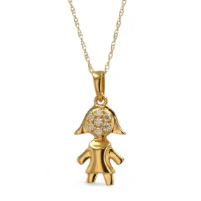 14K Yellow gold singapore chain natural diamonds girl pendant-CH4218Y