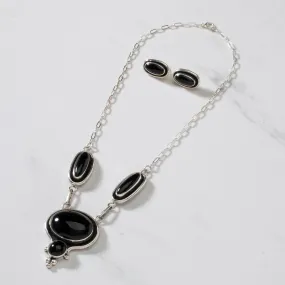 16 Paul Livingston Black Onyx Navajo USA Native American Made 925 Sterling Silver Choker Necklace & Earring Set