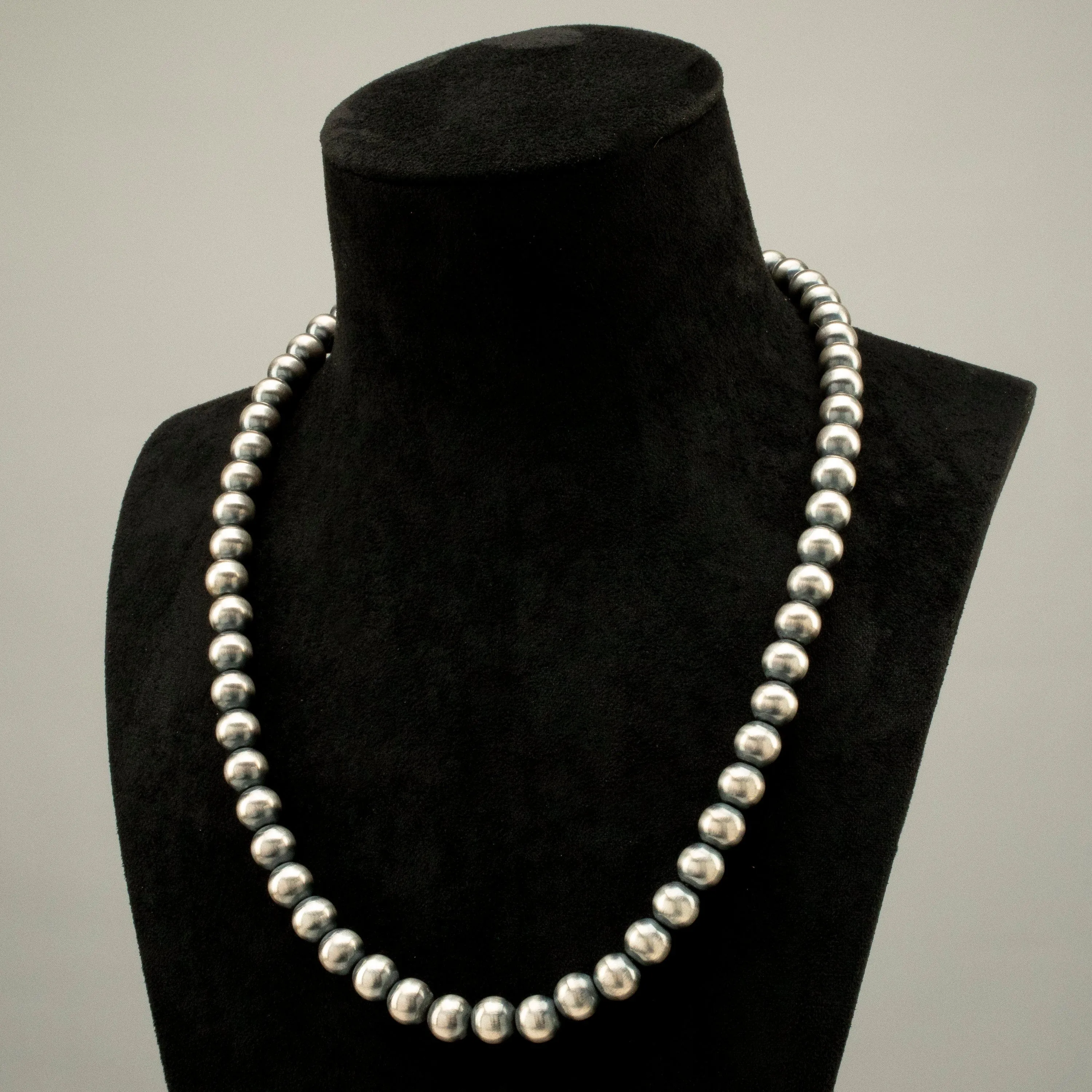 22 Single Strand 10mm Navajo Pearl USA Native American Made 925 Sterling Silver Necklace