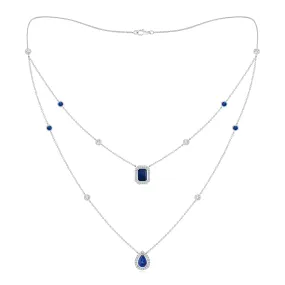 2.98 CT. Pear & Emerald-Cut Sapphire Halo Layered Necklace