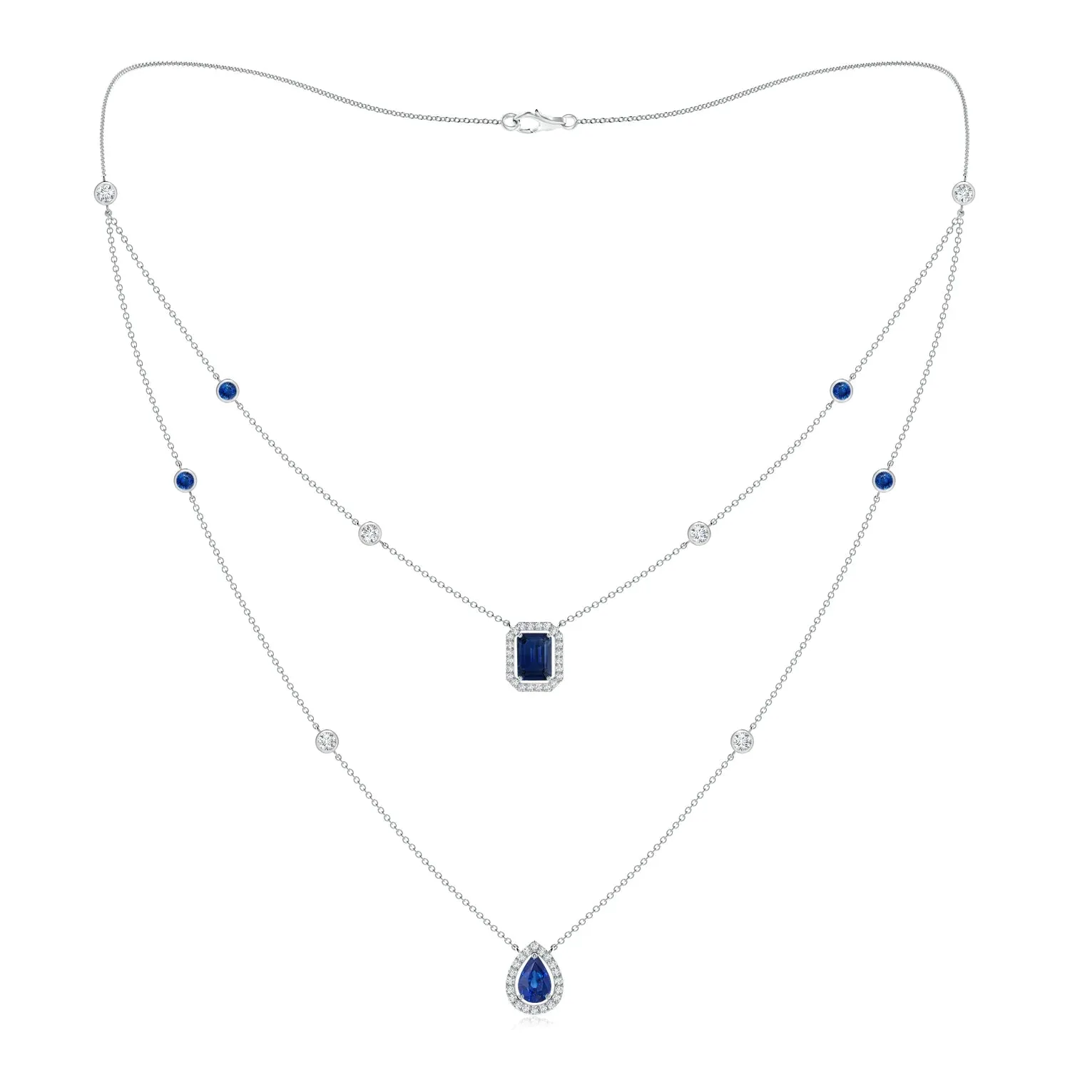 2.98 CT. Pear & Emerald-Cut Sapphire Halo Layered Necklace