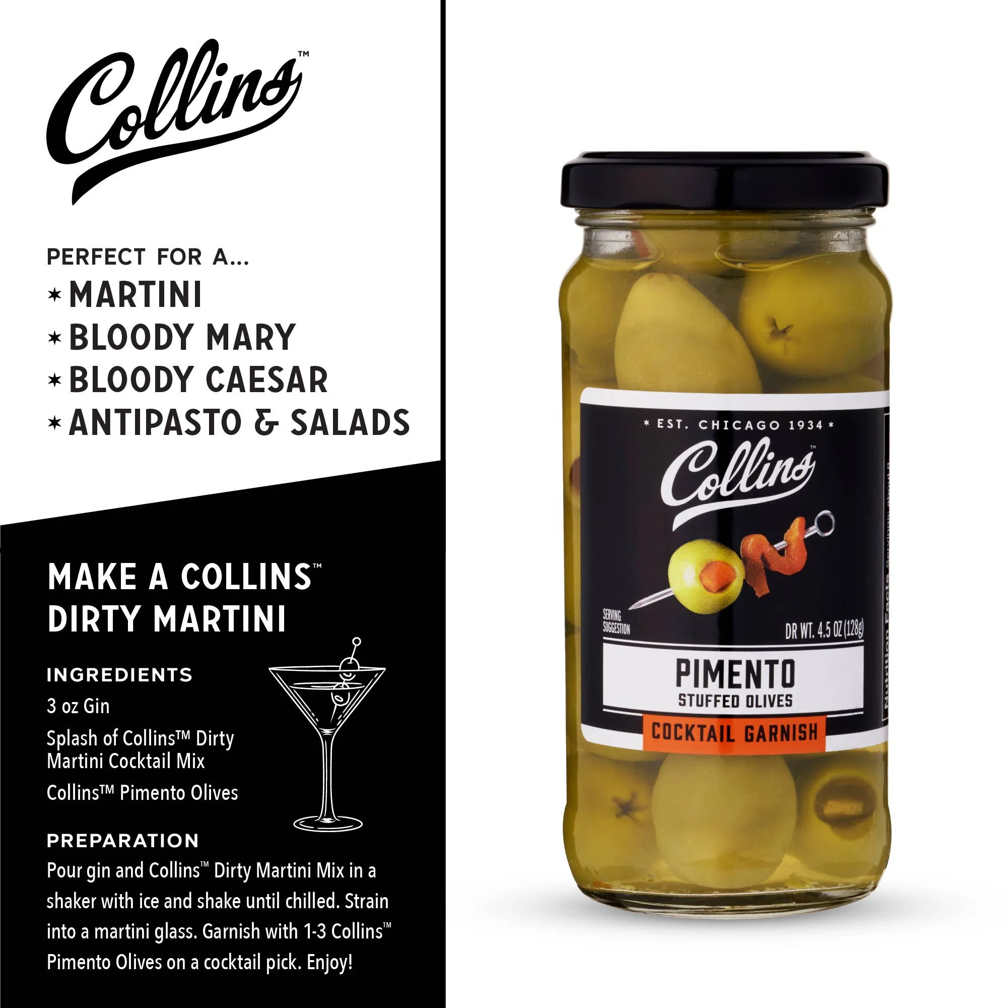 5 oz. Gourmet Martini Pimento Olives by Collins