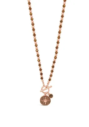 Absolute Beaded T-Bar Star Rose and Brown Necklace N2181BR