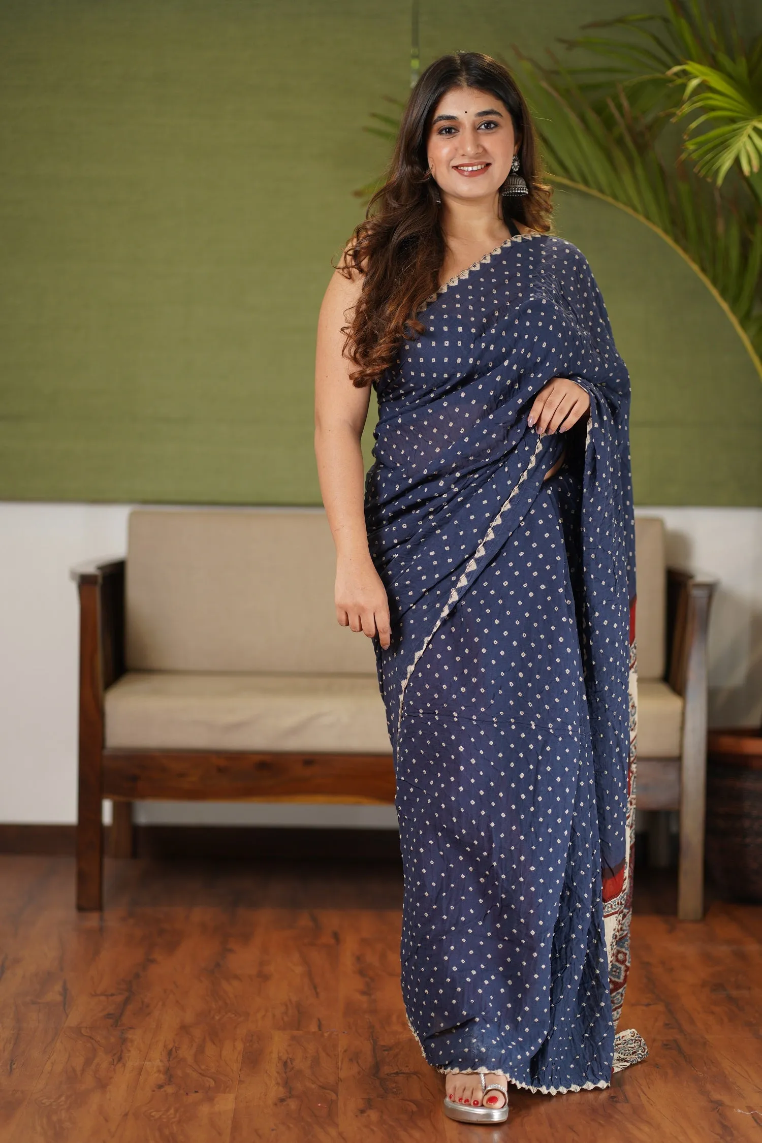 Ajrakh Bandhani Mul Cotton Saree