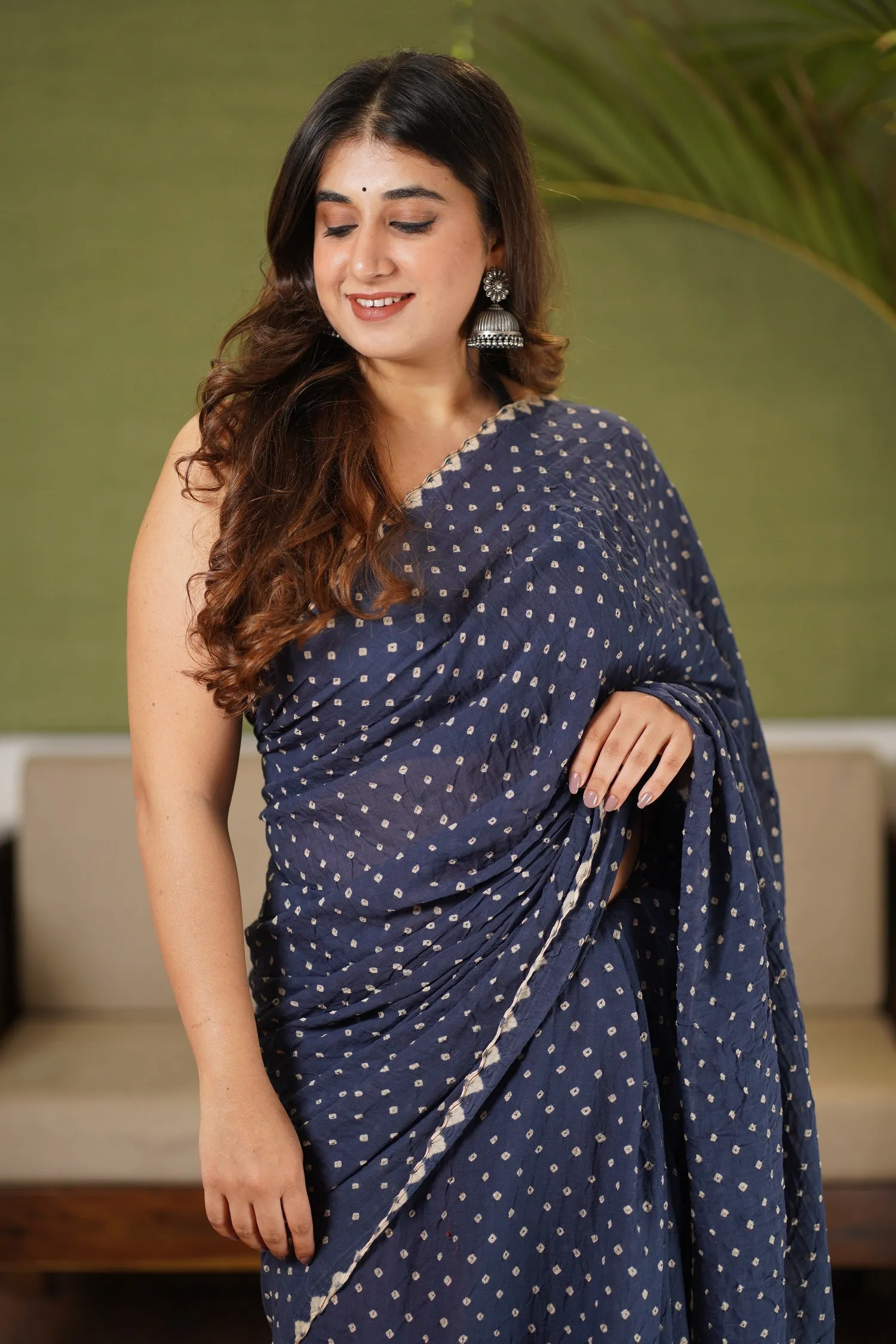 Ajrakh Bandhani Mul Cotton Saree