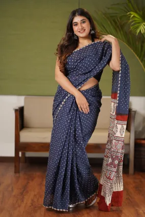 Ajrakh Bandhani Mul Cotton Saree