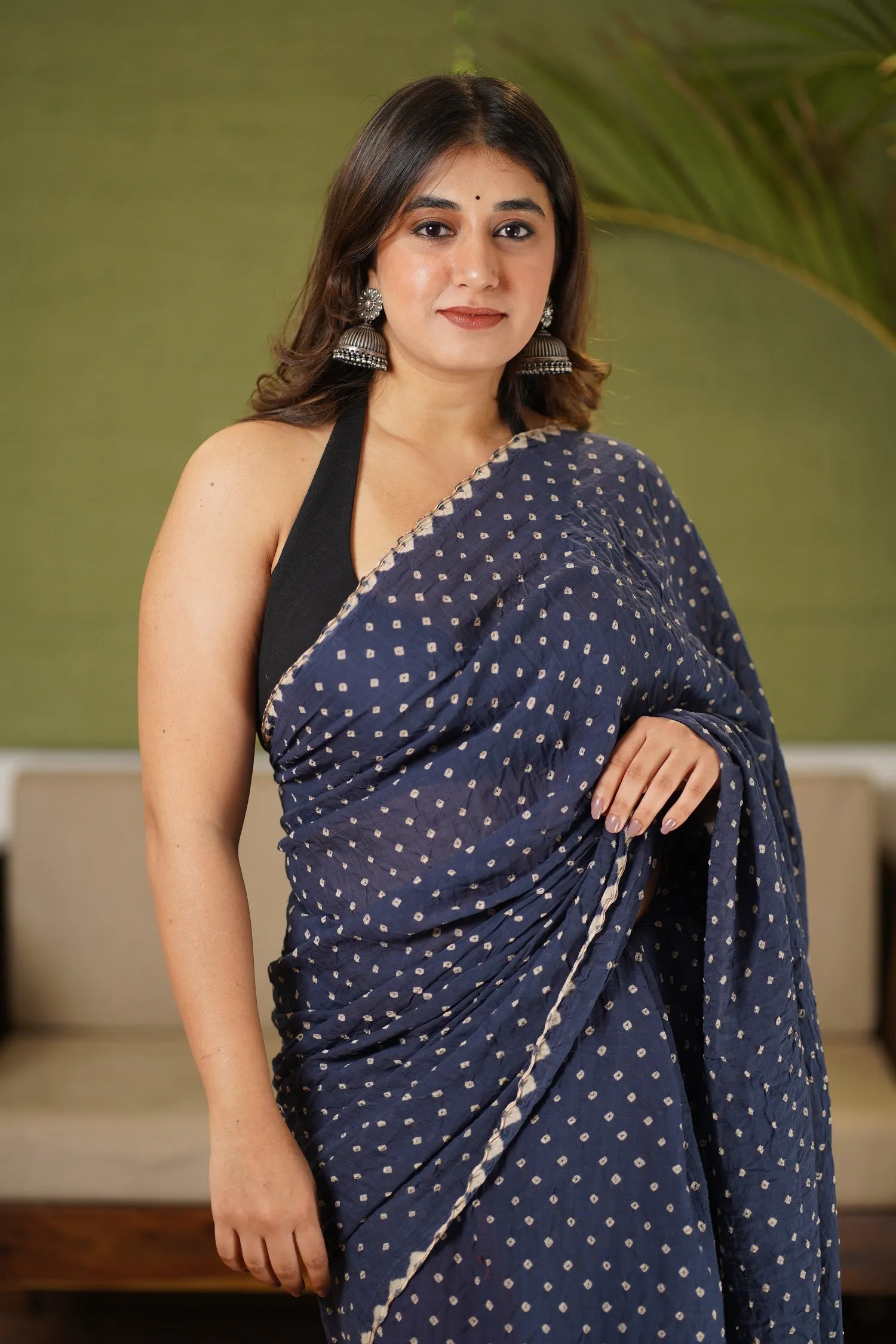 Ajrakh Bandhani Mul Cotton Saree