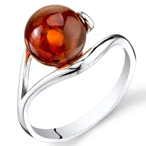 Amber Sterling Silver Ring Size 8