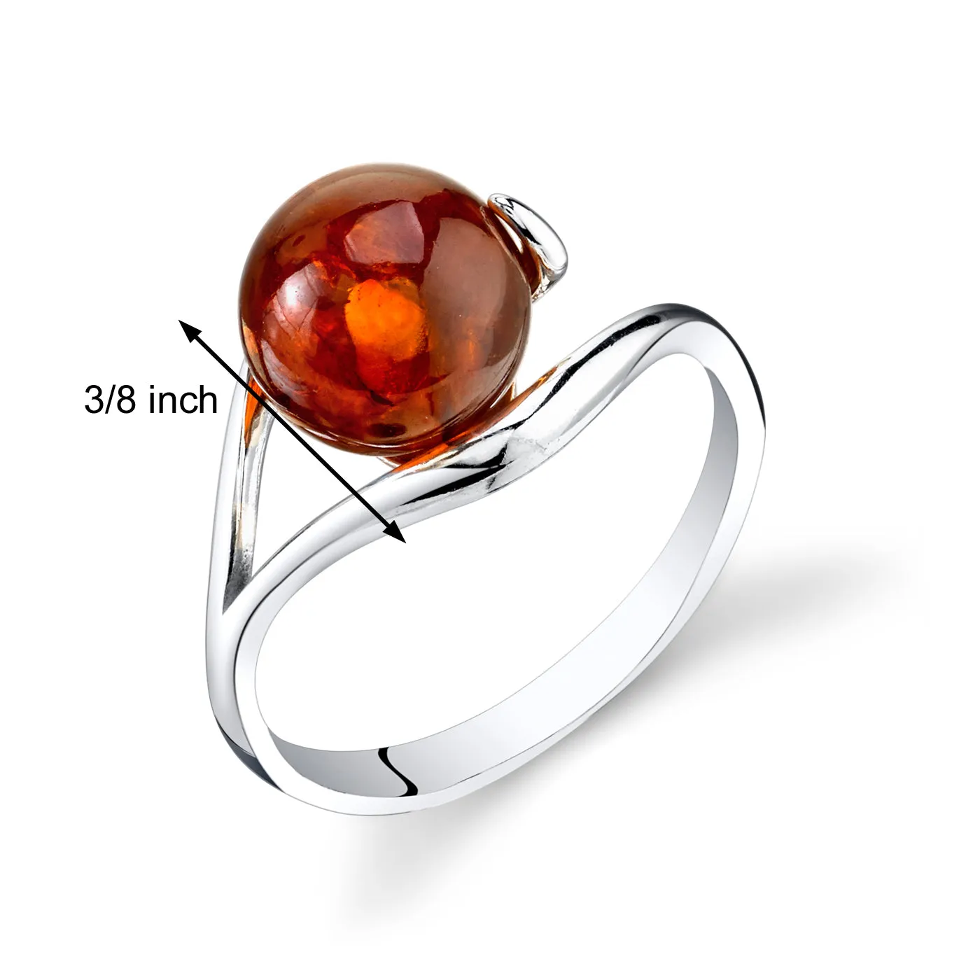 Amber Sterling Silver Ring Size 8