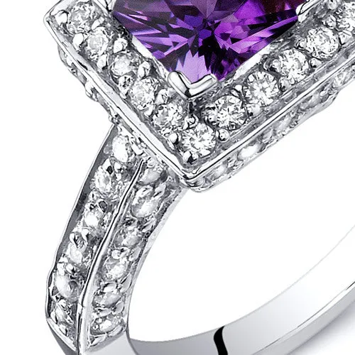 Amethyst Princess Cut Sterling Silver Ring Size 7