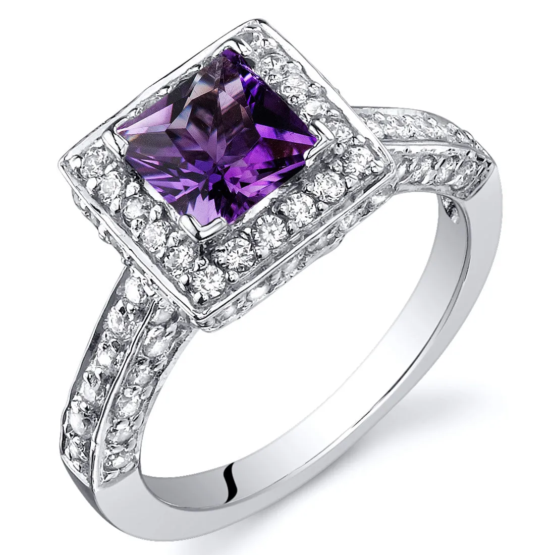 Amethyst Princess Cut Sterling Silver Ring Size 7