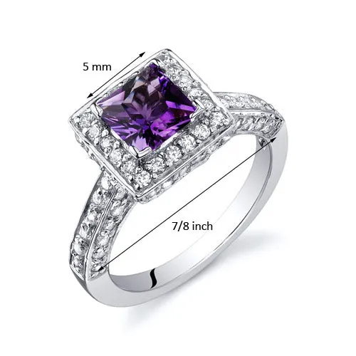 Amethyst Princess Cut Sterling Silver Ring Size 7