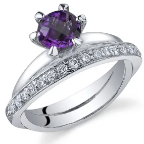 Amethyst Round Cut Sterling Silver Ring Size 9