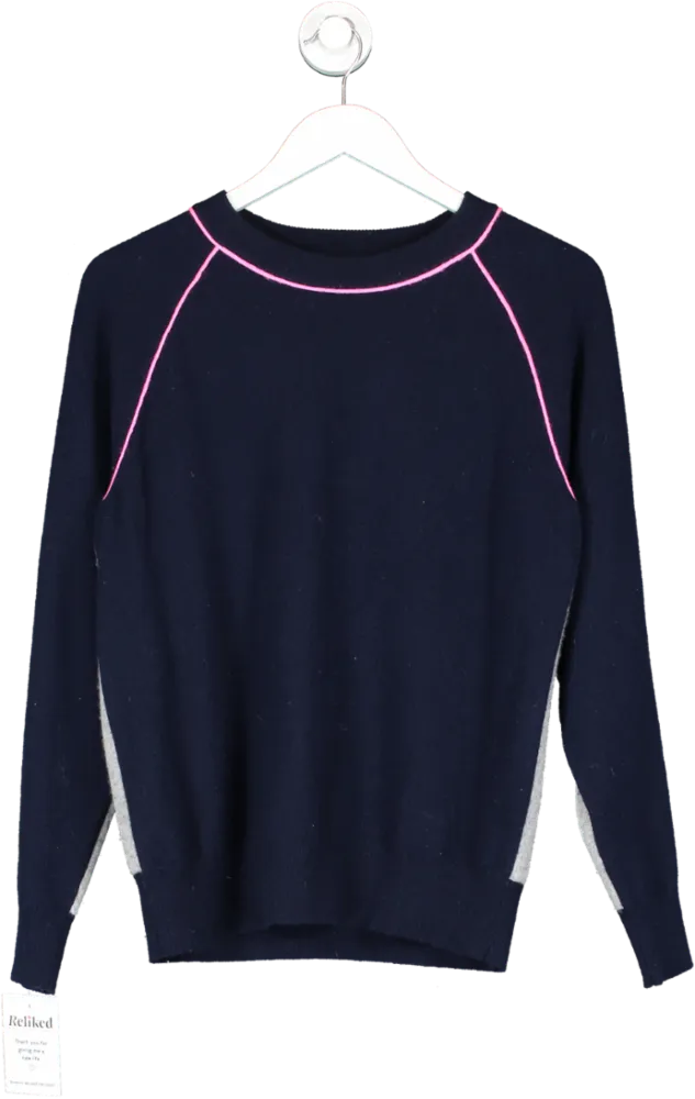 Aqua Cashmere Blue Crewneck Jumper With Contrast Piping UK XS