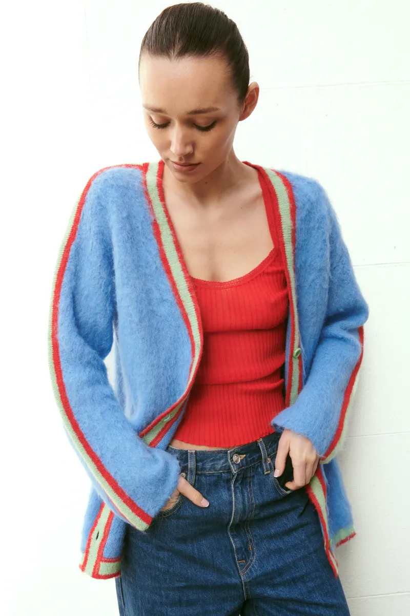 BABY BLUE OVERSIZED MULTICOLORED SURI CARDIGAN