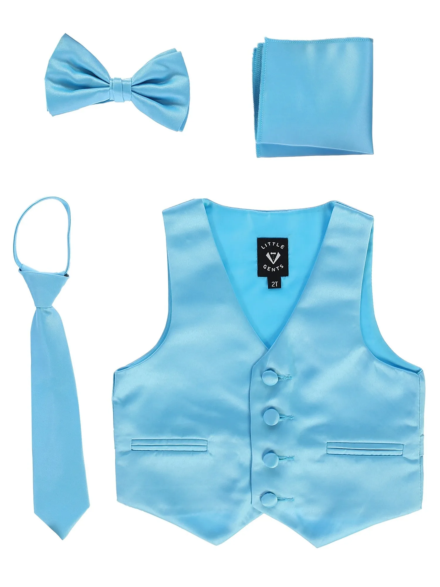 Baby Boys Aqua Satin Vest Zipper Tie Hanky Bowtie Clothing Set 3-24M