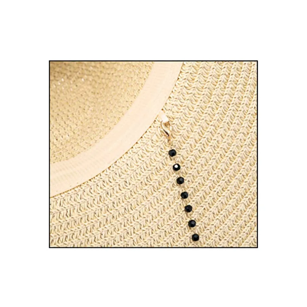 Beaded Chin Tie Straw Sun Hat