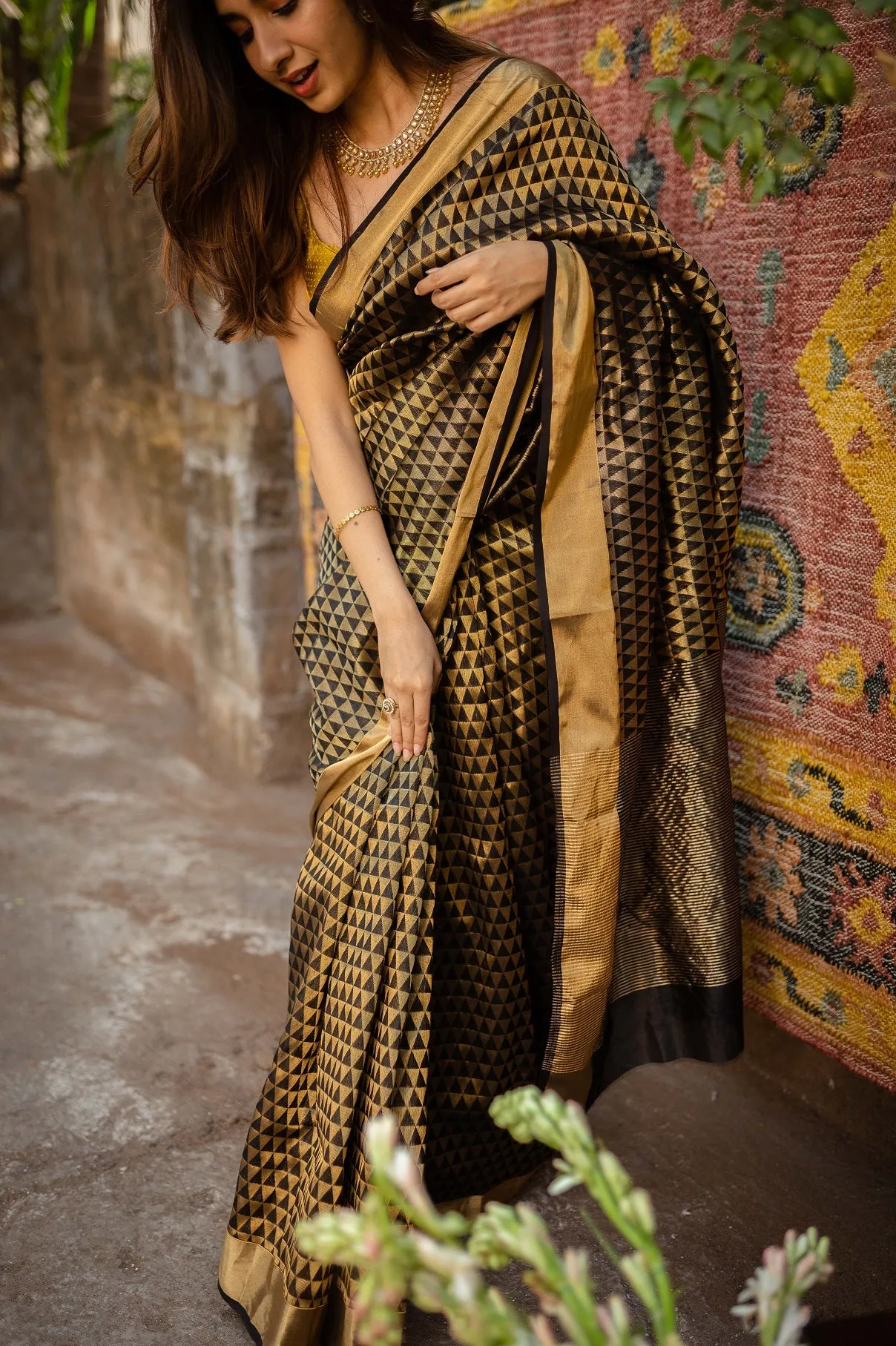 Black & Golden Chanderi Taraj Full Work Saree