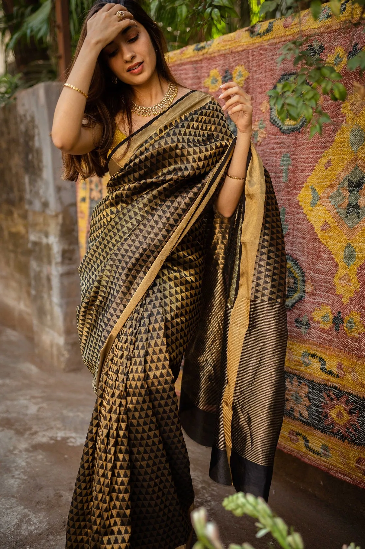 Black & Golden Chanderi Taraj Full Work Saree