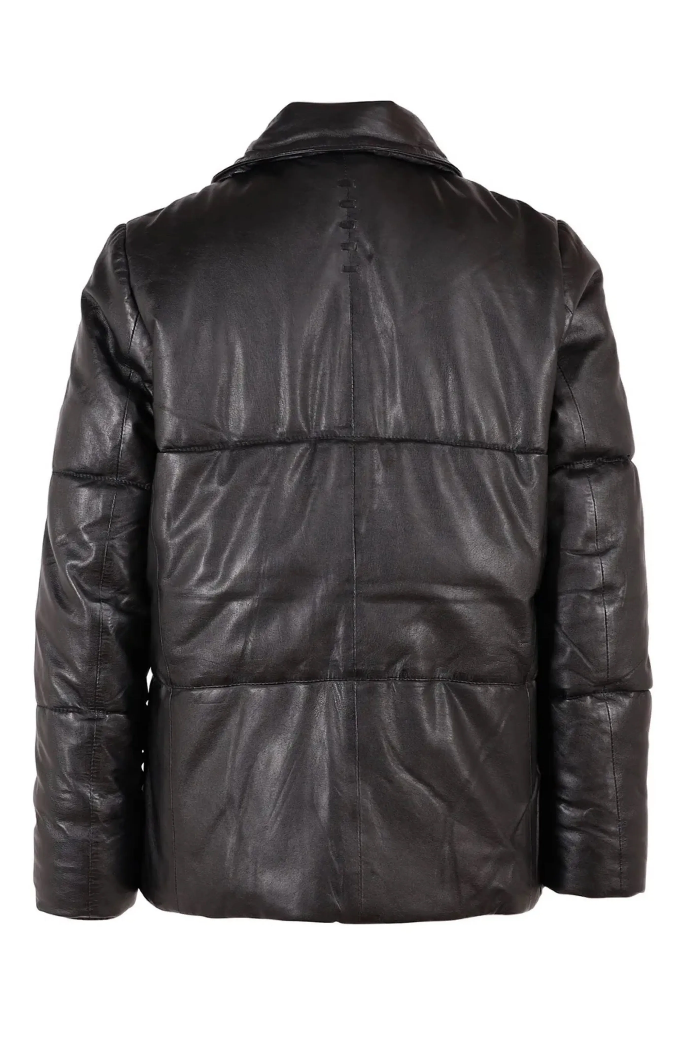 Black Evia leather puffer jacket