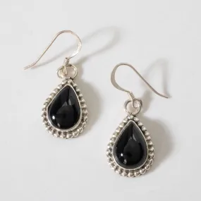 Black Onyx Teardrop Navajo USA Native American Made 925 Sterling Silver Earrings with French Hook