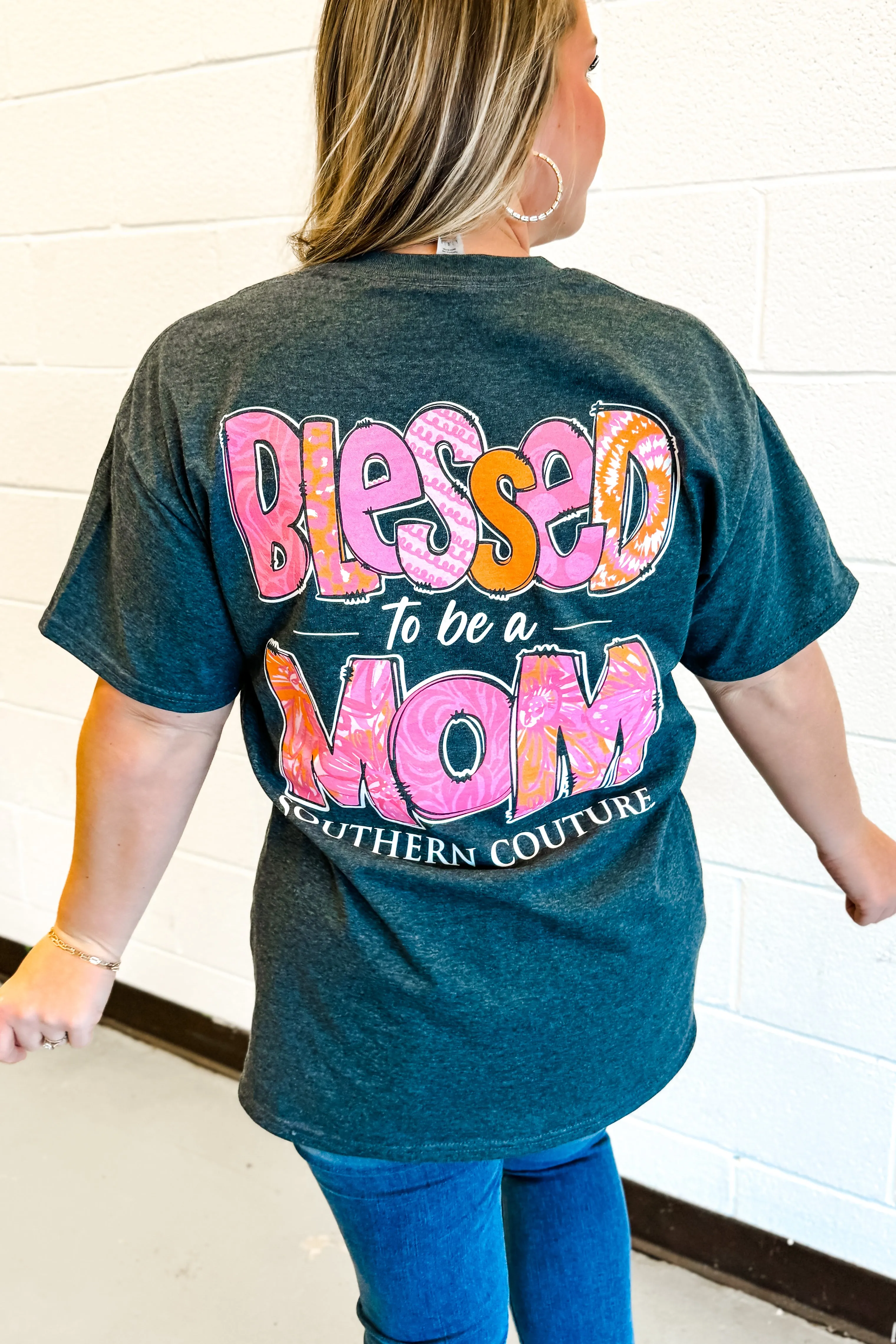 Blessed To Be A Mom Graphic Tee, Heather Charcoal