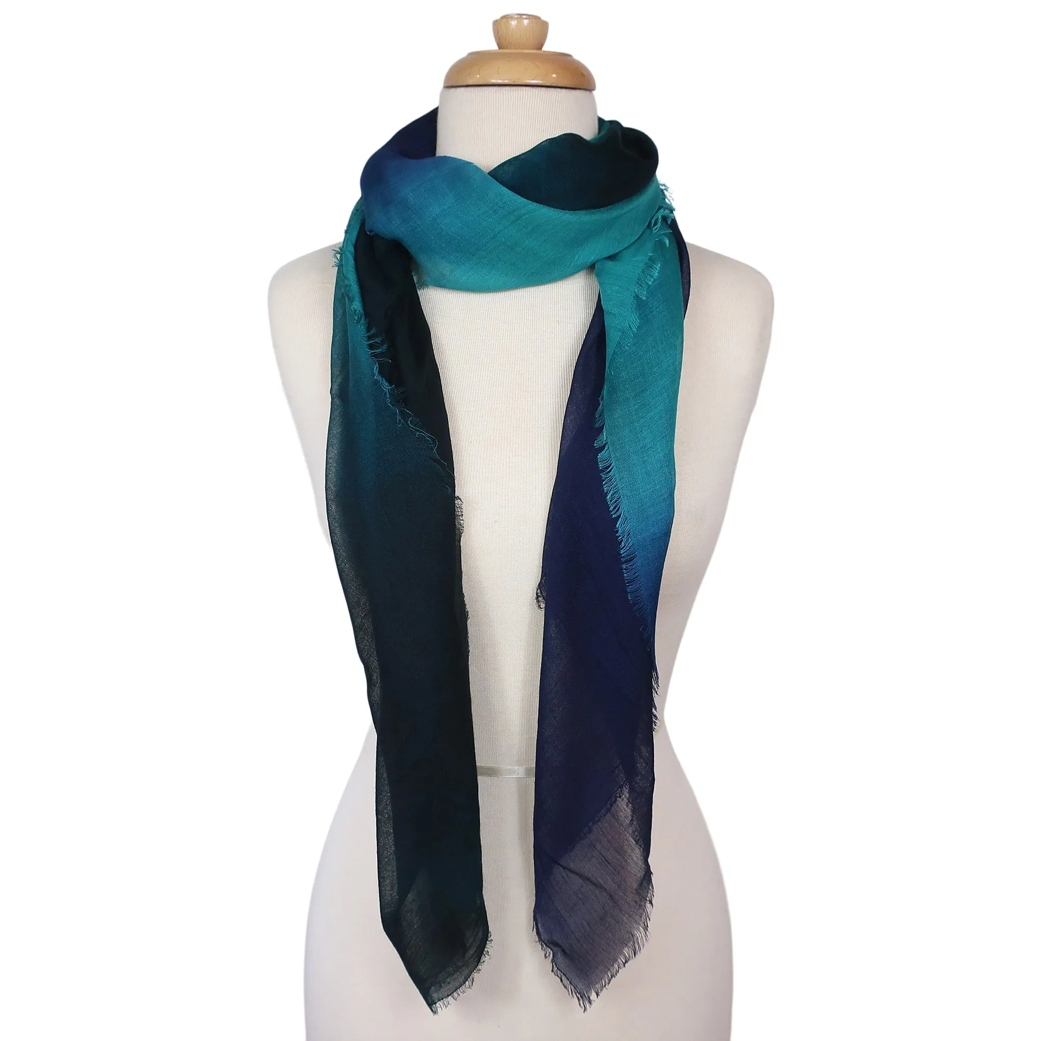 Blue Pacific Dream Cashmere and Silk Scarf in Teal Turquoise and Navy 47 x 37