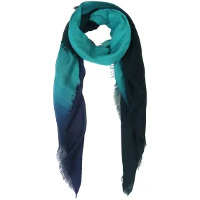 Blue Pacific Dream Cashmere and Silk Scarf in Teal Turquoise and Navy 47 x 37