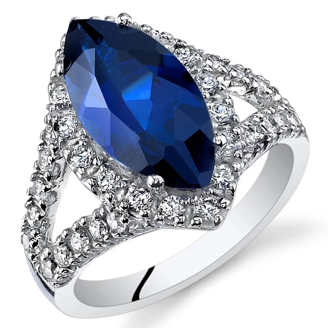 Blue Sapphire Marquise Cut Sterling Silver Ring Size 8