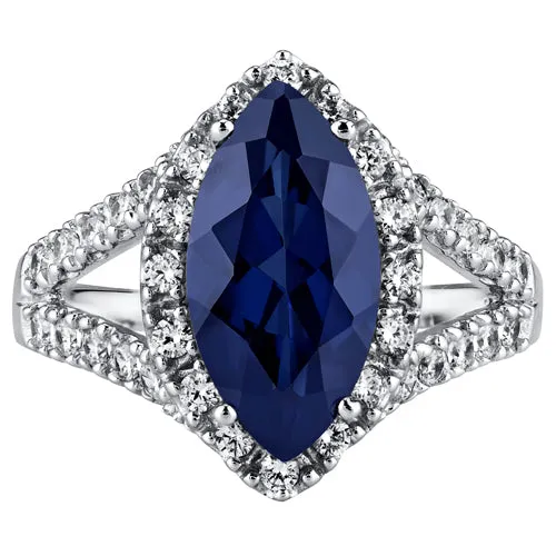 Blue Sapphire Marquise Cut Sterling Silver Ring Size 8