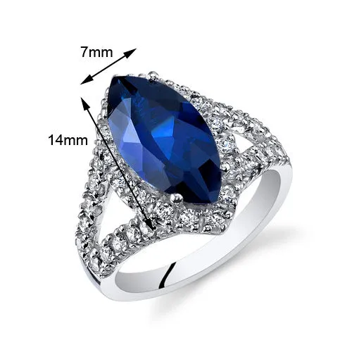 Blue Sapphire Marquise Cut Sterling Silver Ring Size 8