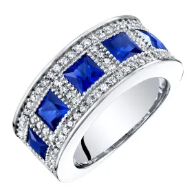 Blue Sapphire Princess Cut Sterling Silver Band Size 5