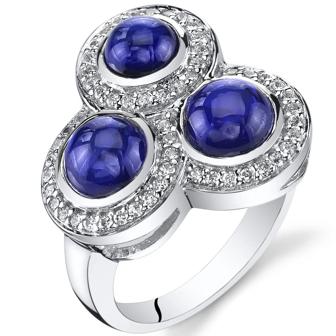 Blue Sapphire Round Cut Sterling Silver Ring Size 8