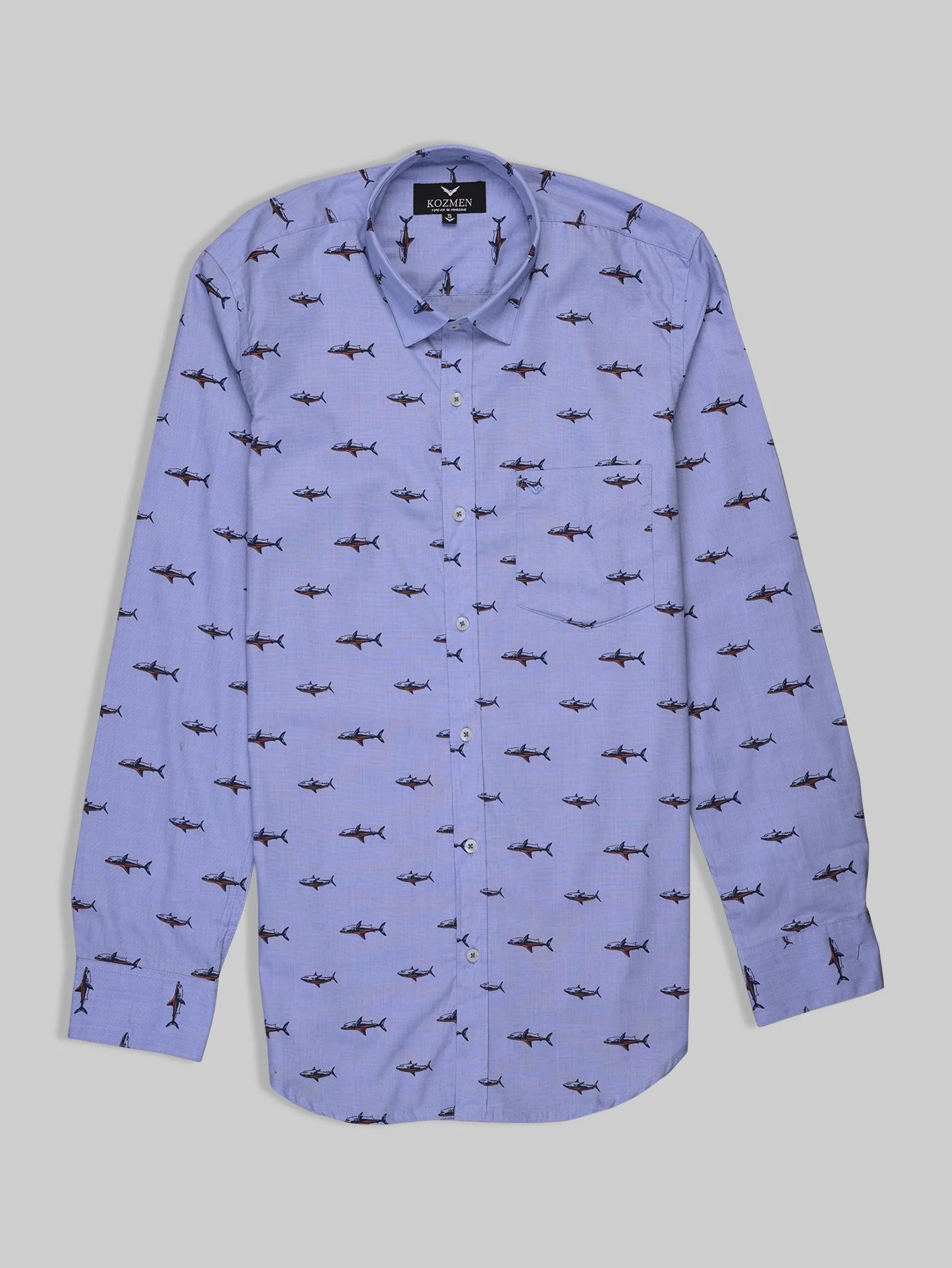 Blue Whale Print Cotton Shirt