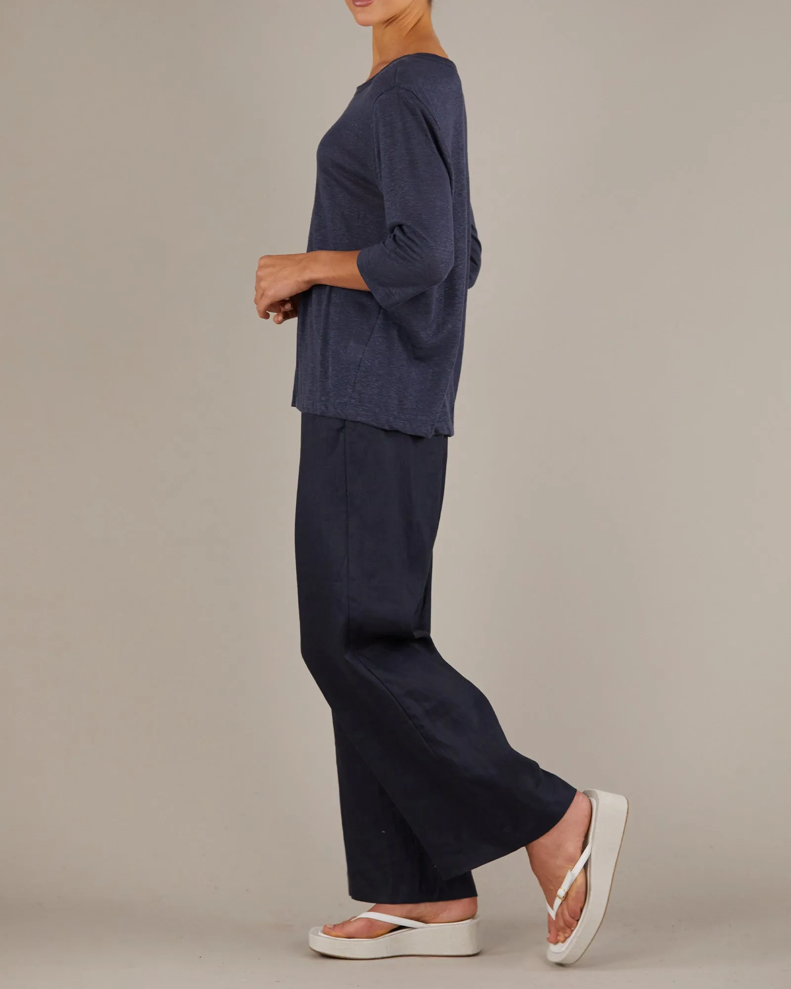 Bronte Linen Jersey Top - Navy