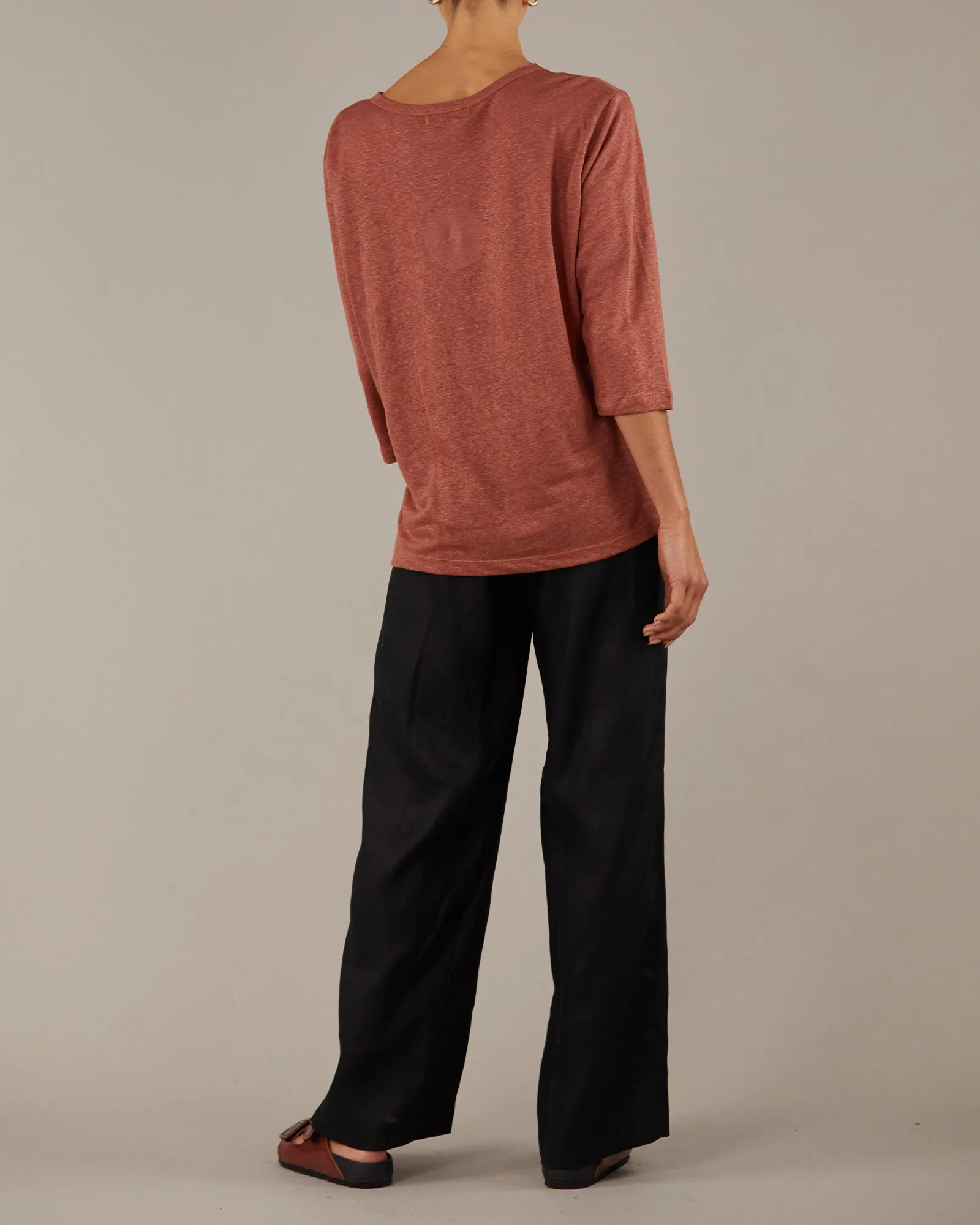 Bronte Linen Jersey Top - Rosewood