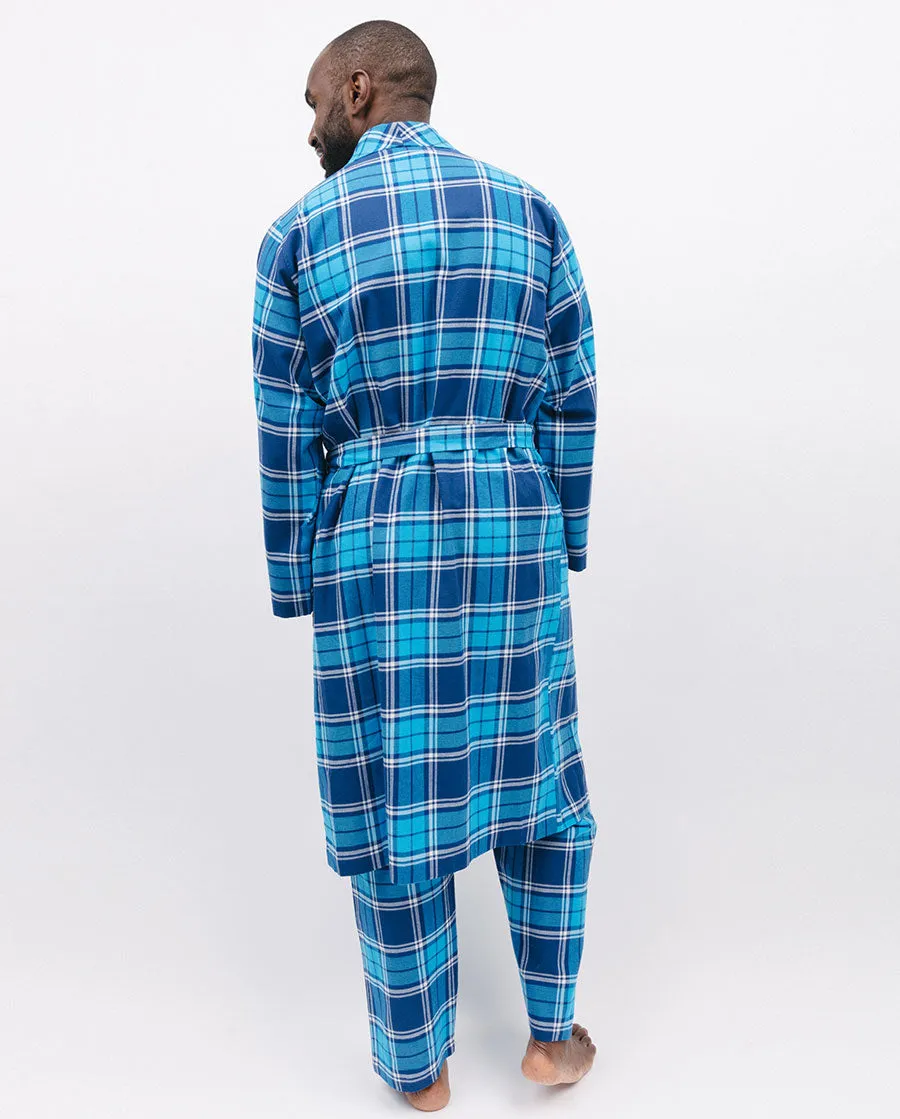 Brushed Blue Check Long Dressing Gown