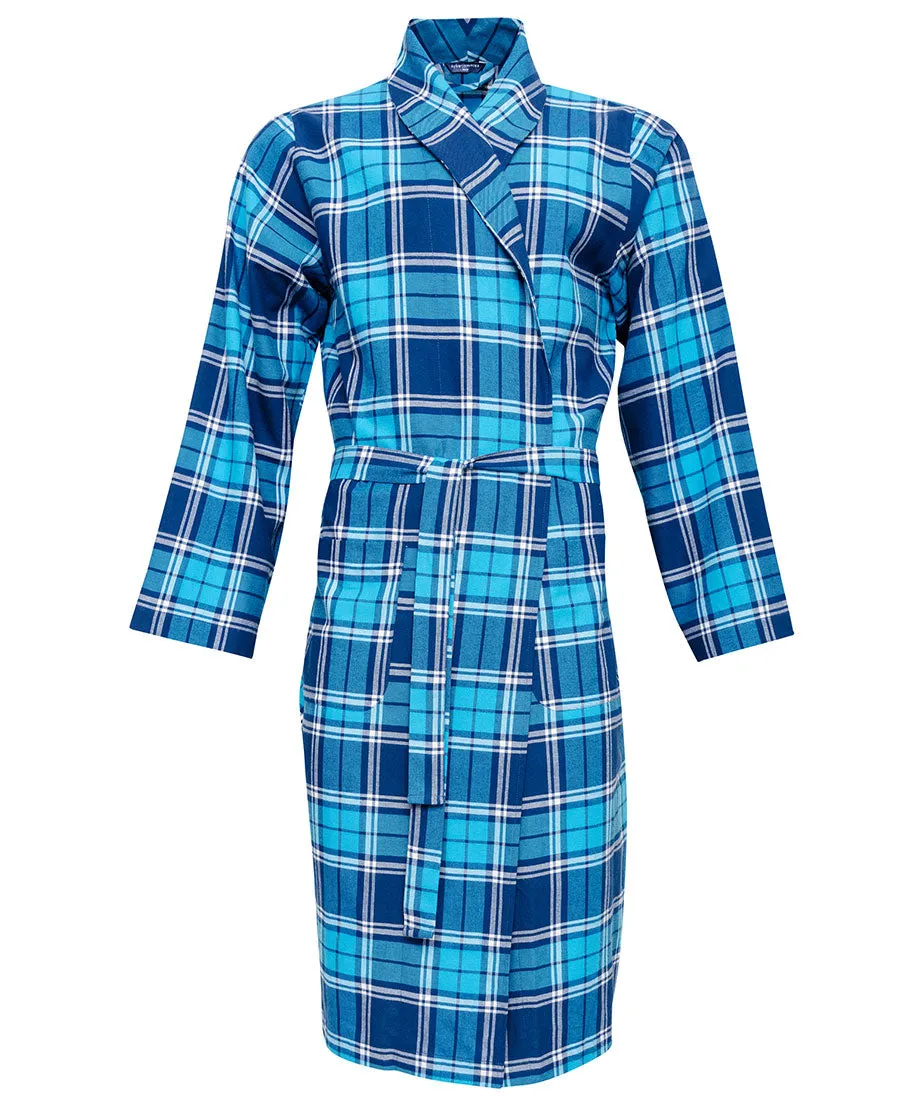 Brushed Blue Check Long Dressing Gown