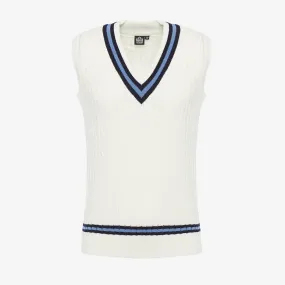 Cable Knit Cricket Slipover - White/Navy/Sky