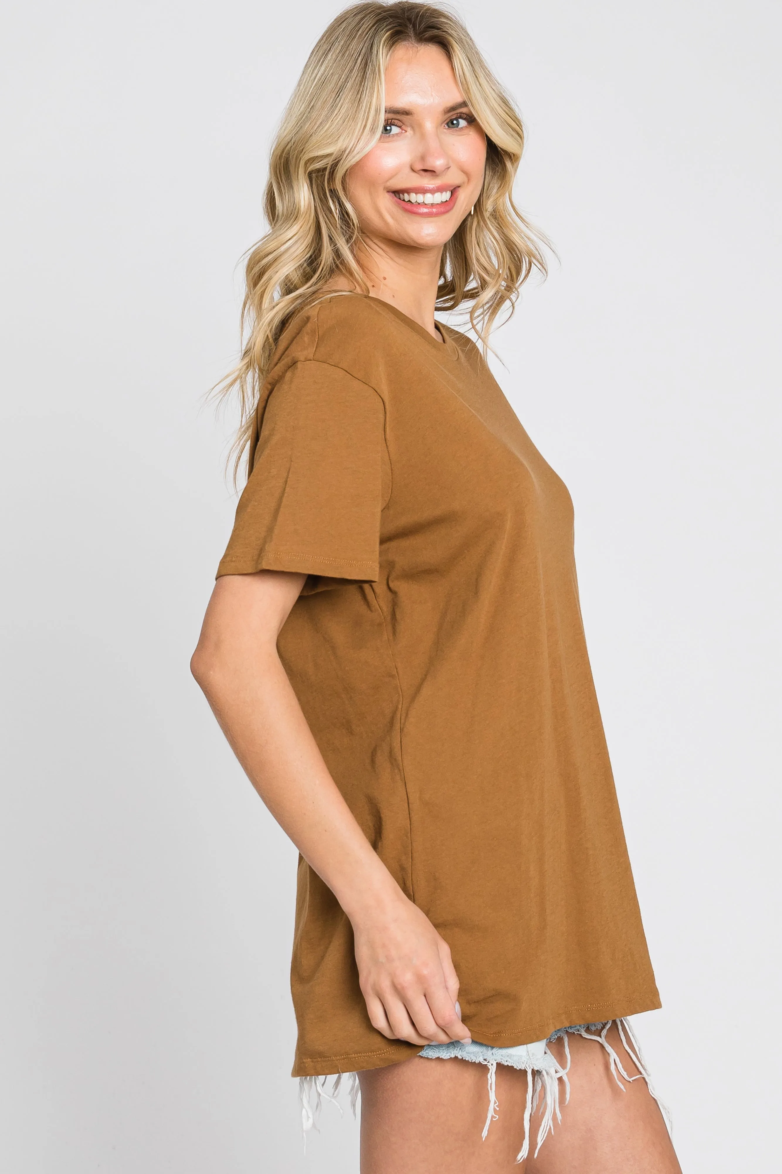 Camel Oversized Short Sleeve Top