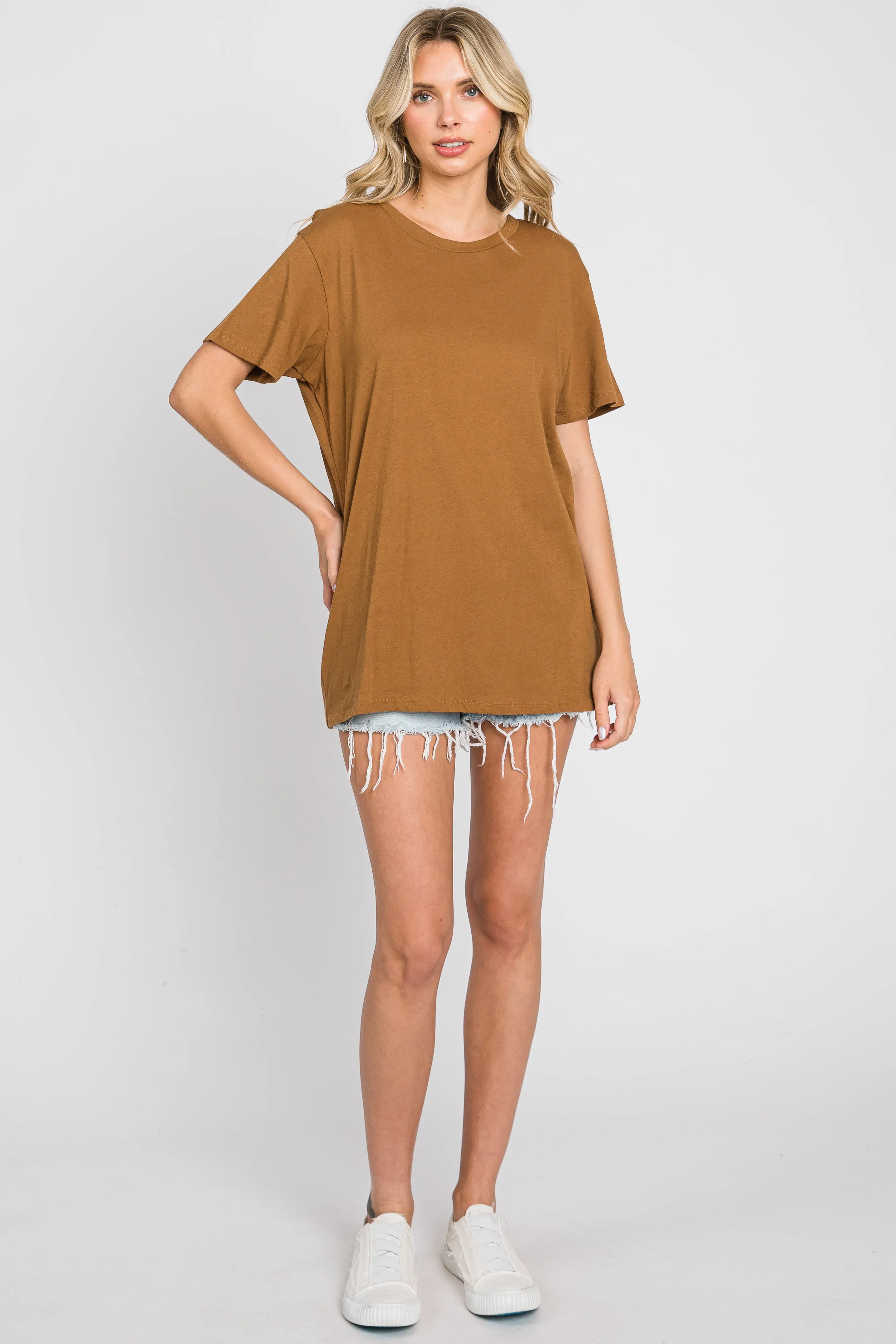 Camel Oversized Short Sleeve Top