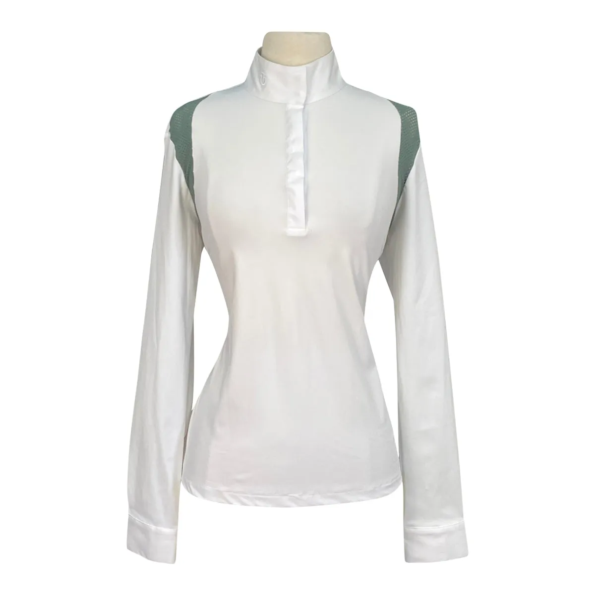 Cavalleria Toscana Jersey L/S Competition Shirt w/Perforated Shoulder Inserts in White w/Sage - Women's Large