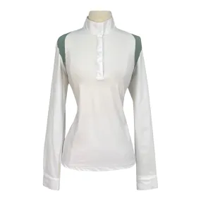 Cavalleria Toscana Jersey L/S Competition Shirt w/Perforated Shoulder Inserts in White w/Sage - Women's Large