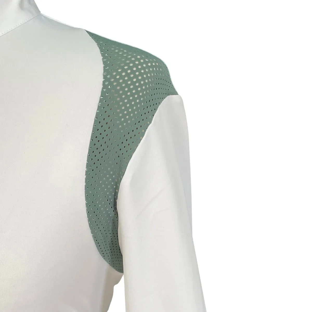 Cavalleria Toscana Jersey L/S Competition Shirt w/Perforated Shoulder Inserts in White w/Sage - Women's Large