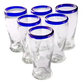 Cobalt Blue Rim Cantina Beer - 16 oz - Set of 6