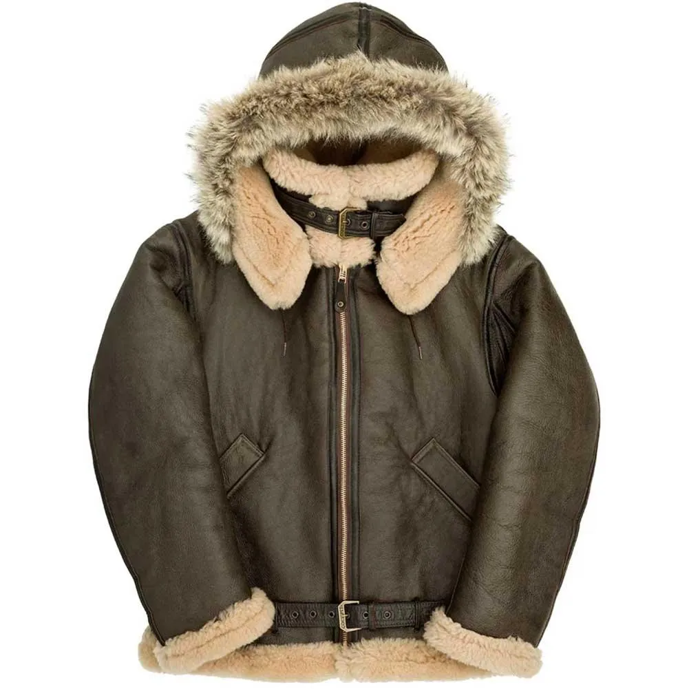 Cockpit USA Mens Dunkirk Hooded R.A.F. Sheepskin Bomber Jacket