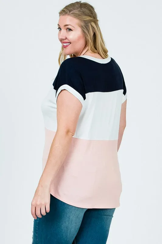 Colorblock Tee in Blush PLUS