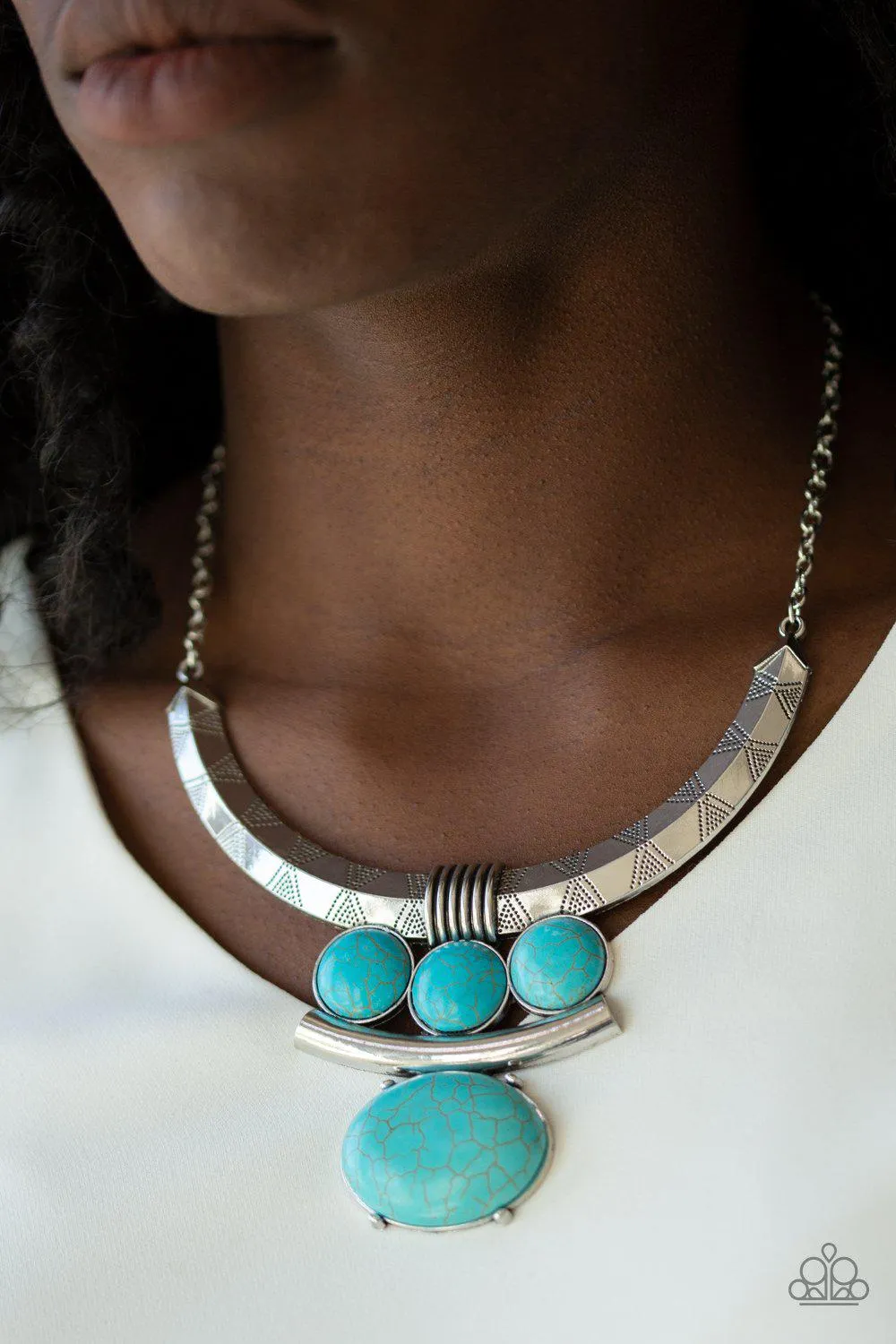 Commander In CHIEFETTE Turquoise Blue Stone and Silver Necklace - Paparazzi Accessories