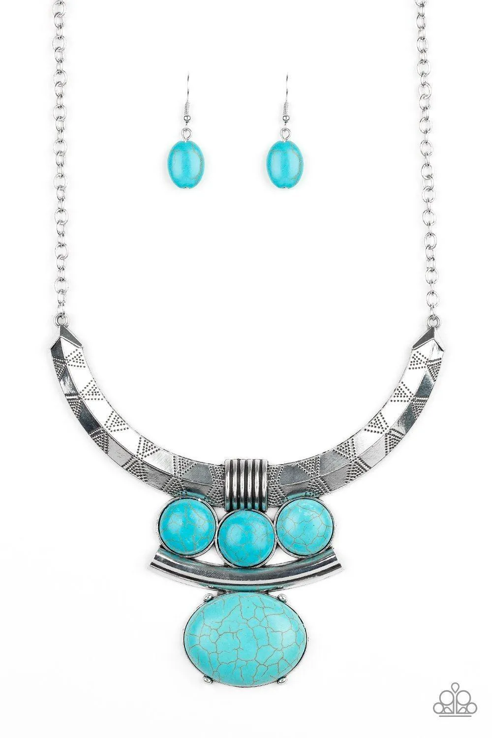 Commander In CHIEFETTE Turquoise Blue Stone and Silver Necklace - Paparazzi Accessories